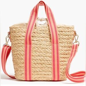 JCrew NWT Raffia Straw Crossbody Boho Beach Vacation Coastal Bucket Bag